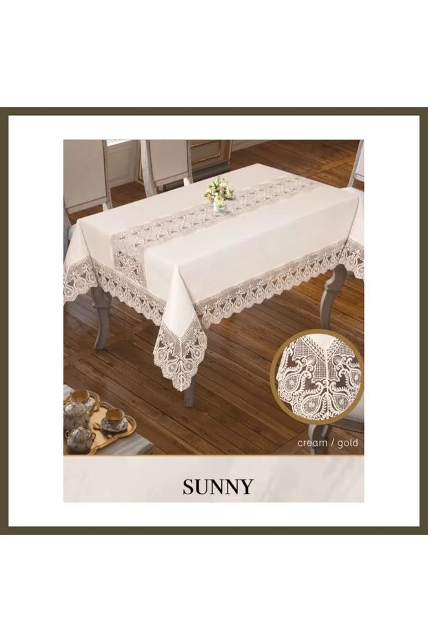 Shiny Linen Tablecloth 160x260 cm Dining Tablecloth, Sunny Model, Cream-G BX