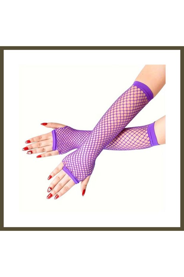 '80s and '90s Retro Purple Lace Fingerless Gloves, 26 cm, BX