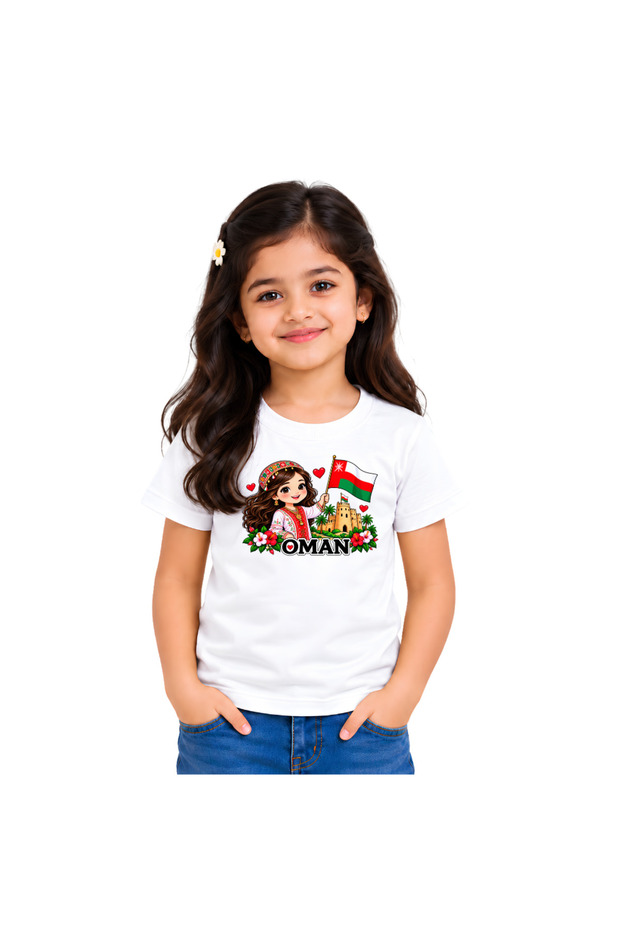Oman Kids Girls T-Shirt | Round Neck Short Sleeve | Casual Everyday Wear