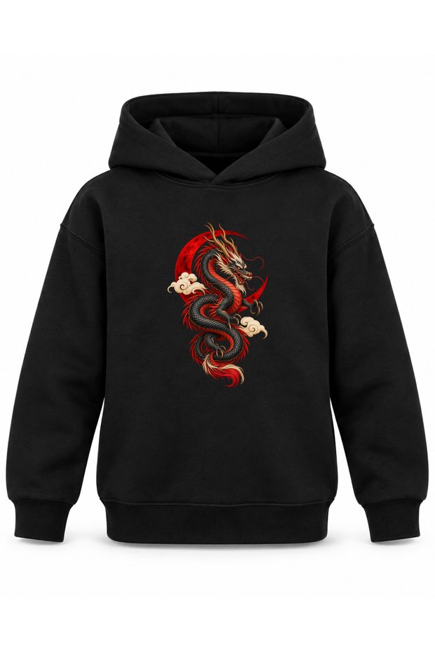 Black Kids' Hoodie with Dragon Print