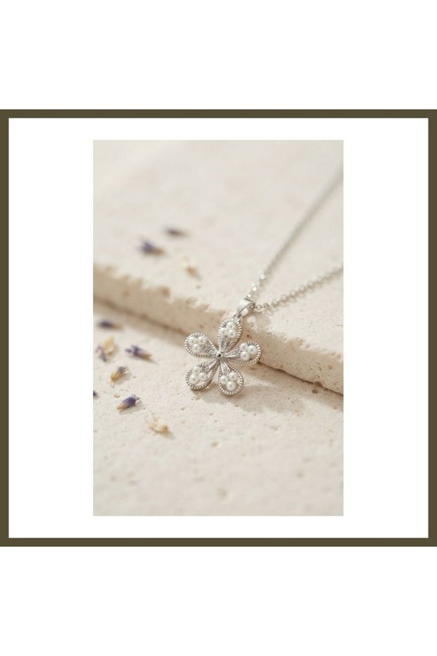 316L Stainless Steel Chain, Silver-Colored Flower-Patterned Women's Necklace BX