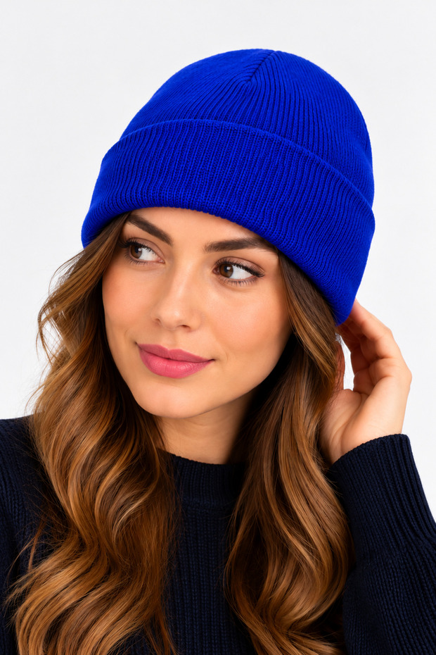 Unisex Fold-Over Knit Beanie – Plain-Knit Winter Casual Beanie