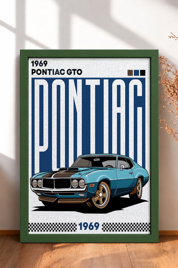 Turquoise Classic American Muscle Car Framed Art Print Car Poster for Garage or Office Wall Decor OTO043