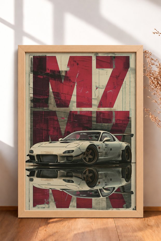 Mirrored Retro Japanese Sports Car Framed Art Print / Car Poster for Garage or Office Wall Decor OTO176