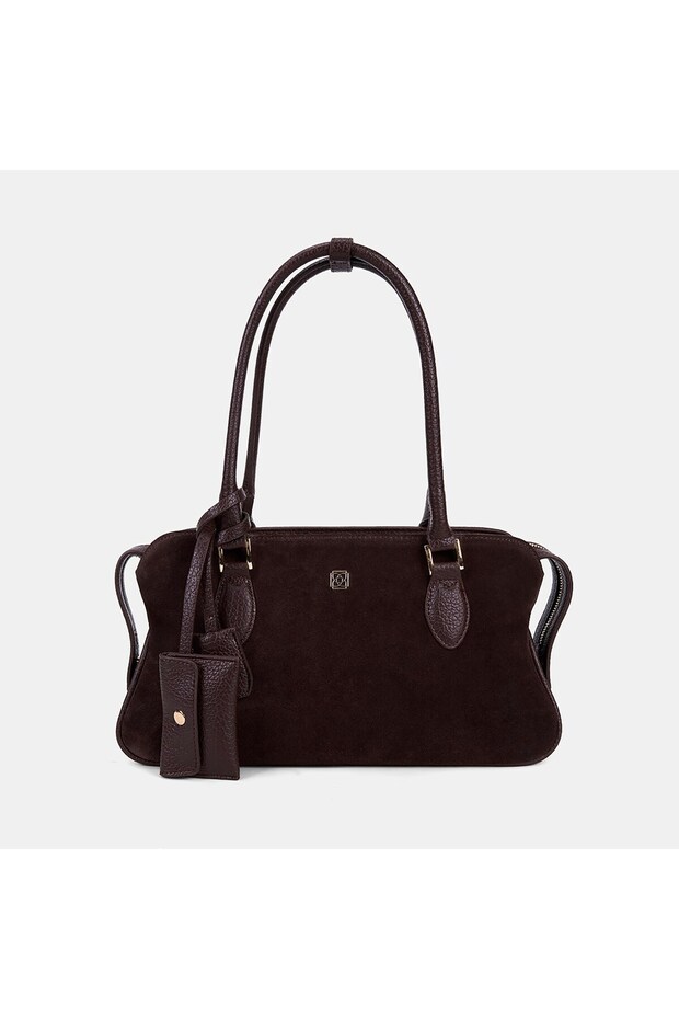 Women's "Acı Kahve" Mini Charm Accessory Suede-Textured Shoulder Bag