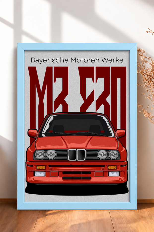 Red Classic German Sports Sedan Framed Art Print Car Poster for Garage or Office Wall Decor OTO041