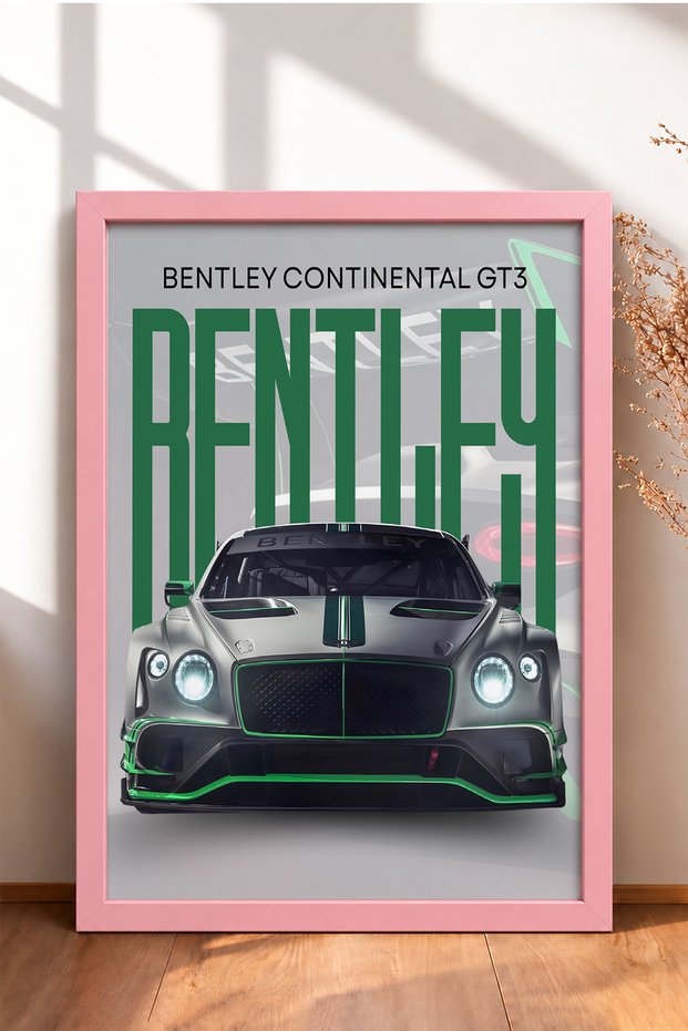 Framed Poster of a British Race Car with a Green Stripe—Car Poster for Garage or Office Wall Decor OTO002