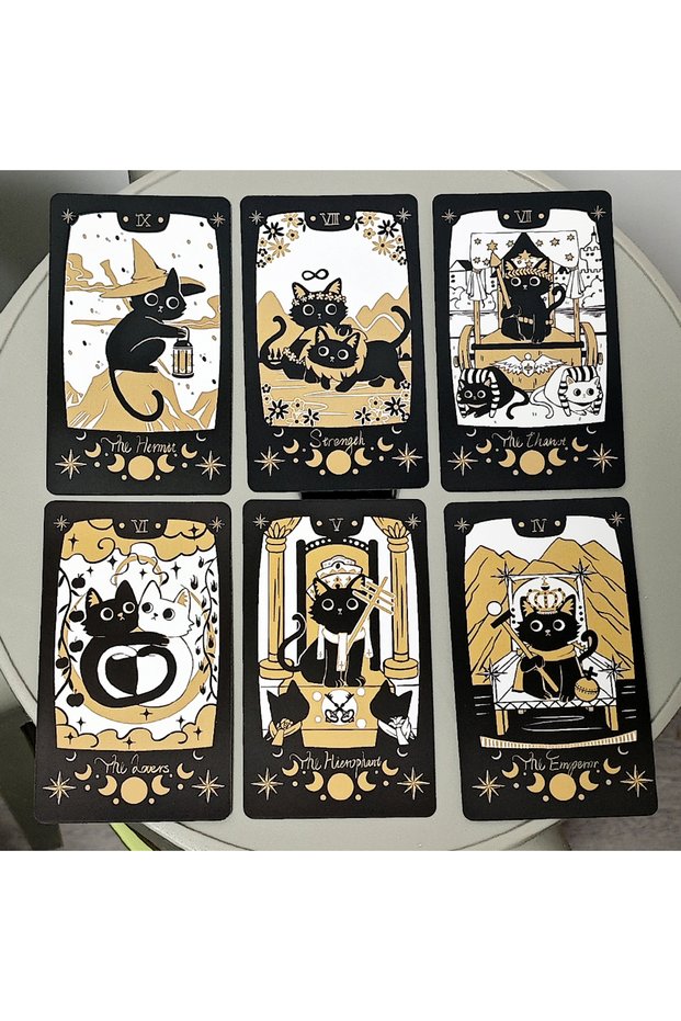 Adorable Cat Tarot Deck 10.3*6cm, 78 Cards Deck Black