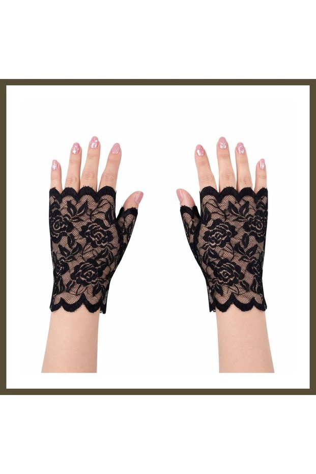 Black Lace Fingerless Short Gloves BX
