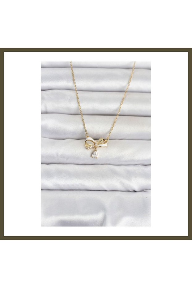 316L Stainless Steel Chain, Gold-Colored Bow Detail Women's Necklace BX