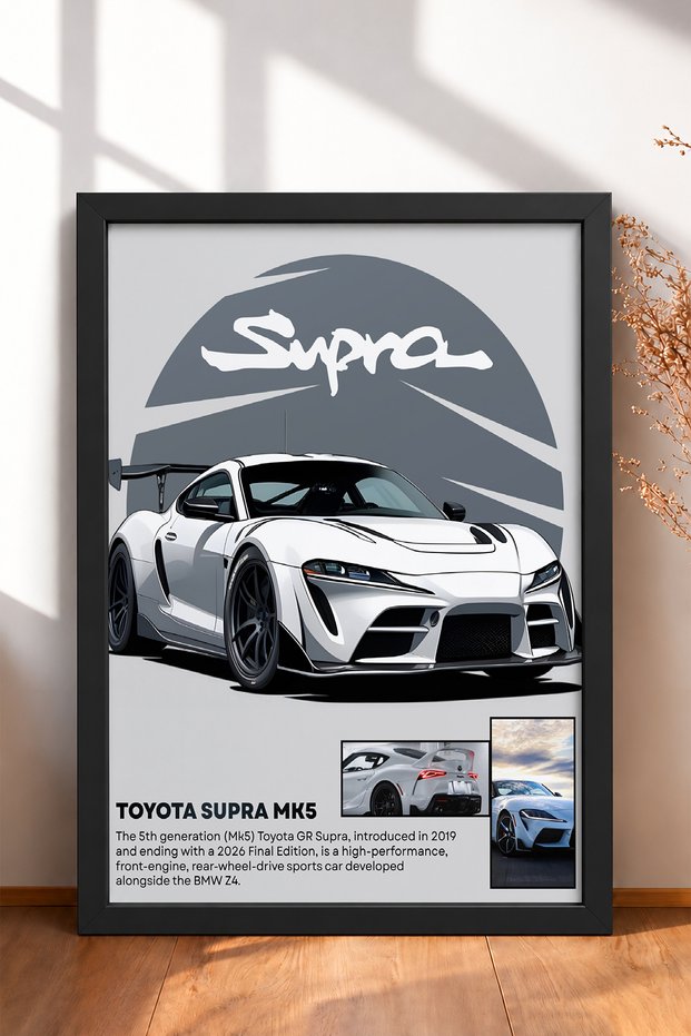 White Wide-Frame Japanese Sports Car Framed Art Print / Car Poster for Garage or Office Wall Decor OTO047