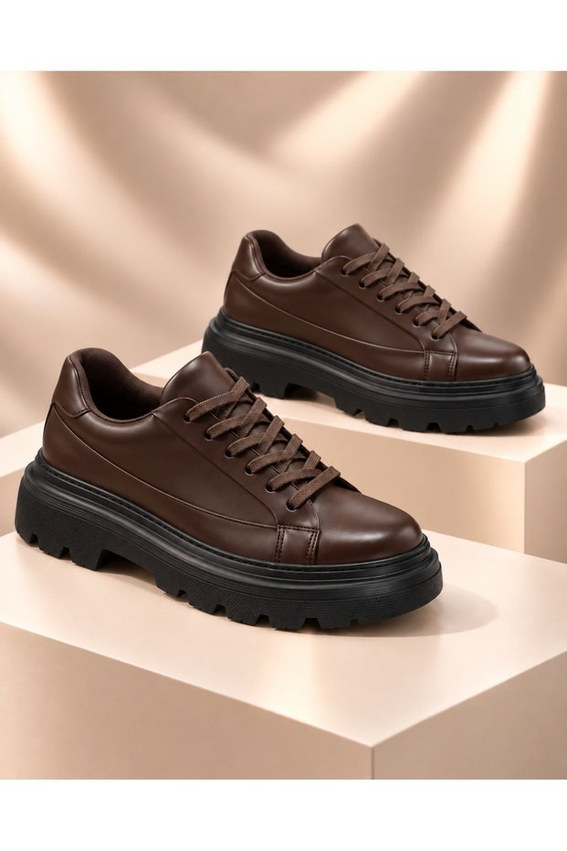 BayTuluk BT-X24 Light Brown Vegan Leather Black High-Top Men's Casual Sneakers
