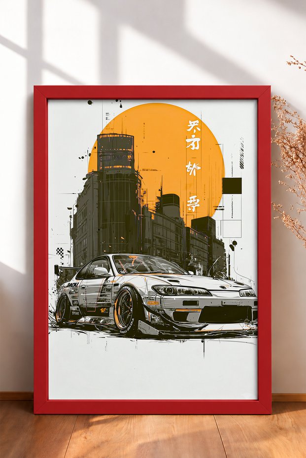 Ink Drawing of a Japanese Drift Car—Framed Art Print, Car Poster, Garage or Office Wall Decor OTO178
