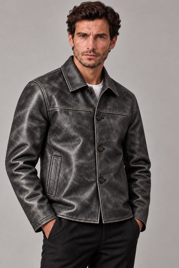 Black Distressed Theo Men's Vintage Distressed Genuine Leather Jacket