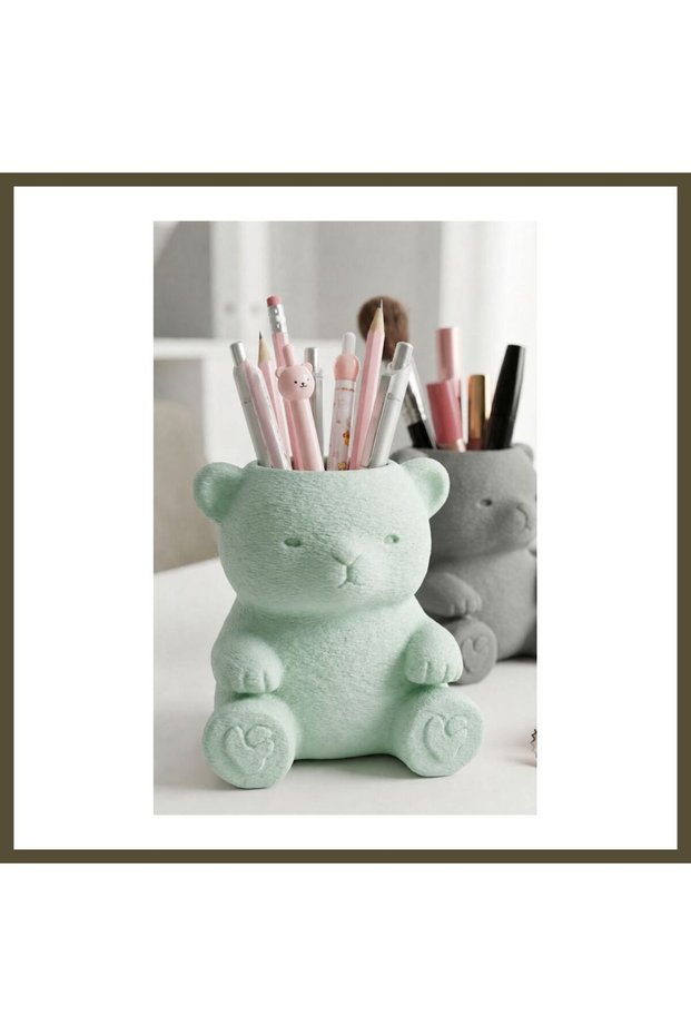 3D-Printed Cute Teddy Bear Pencil Holder - Desktop Organizer - Mint BX