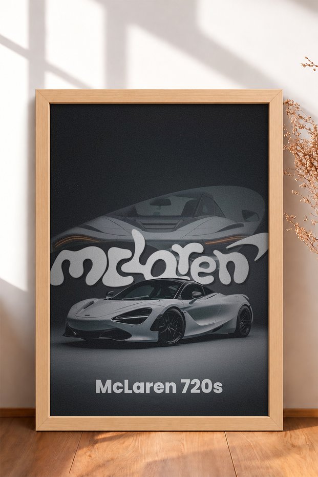 White British Supercar Framed Art Print in a Gray Studio—Car Poster, Wall Decor OTO220
