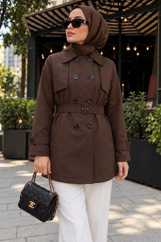Torino Brown Double-Breasted Trench Coat with Belt 63264KH