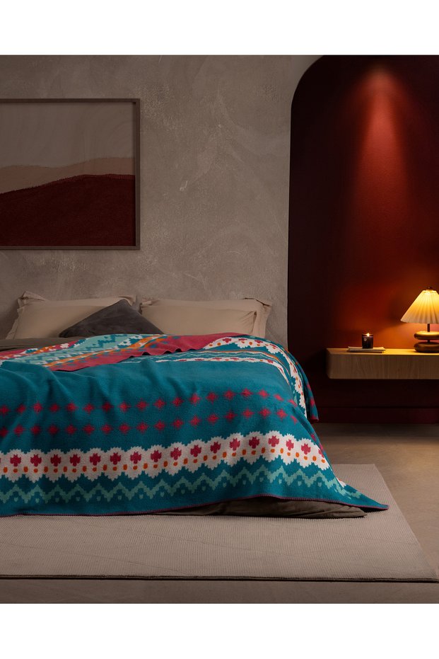 Menglas Single-Size Cotton Jacquard Blanket - Turquoise