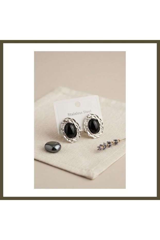 316L Silver-Toned Vintage Black Pearl Earrings, Model BX