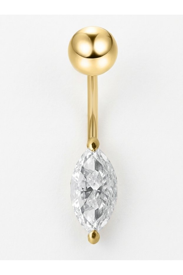 Belly Bar 18Kt Gold with White Swarovski Stone BBYK3