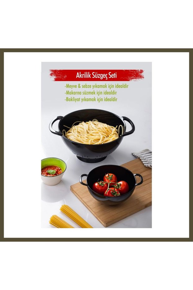 Acrylic Black 2-Piece Colander Set (Pasta & Rice Colander) BX