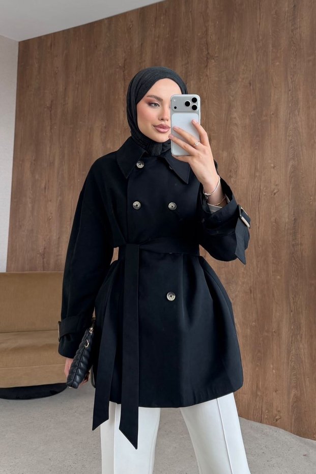 Full Moon Cape Trench Coat, Black