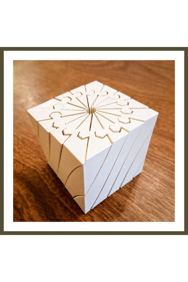 3D-Printed Twisting Cube - Mechanical Rotating Puzzle Cube - White BX