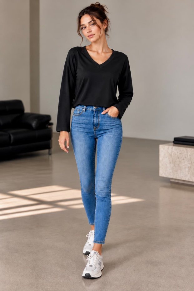Thick-Textured Modal V-Neck Short Blouse MY3535