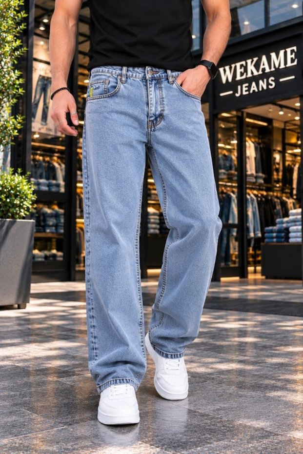 Men's Baggy High Denim Jean Snow Wash Pants