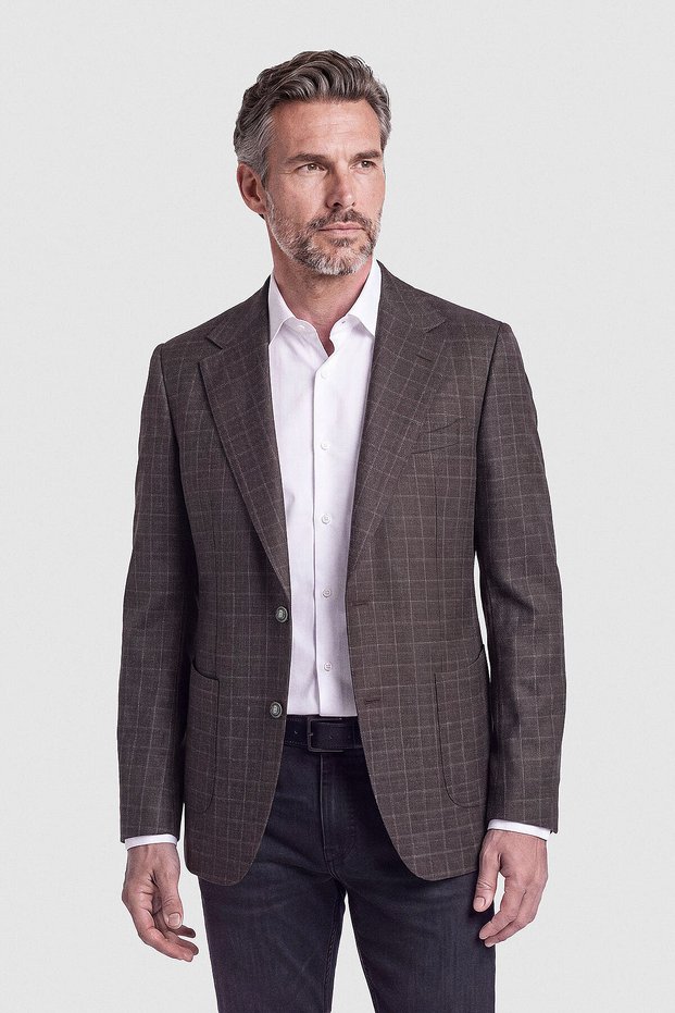 Brown Plaid Double-Breasted Blazer