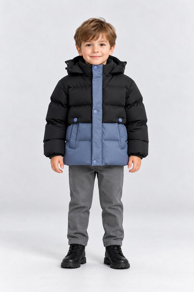 Boys' Winter Puffer Coat, Two-Tone, Quilted, with Zippered Pockets, AK4307