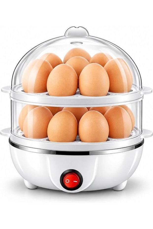 REFURA Electric Egg Steamer, 350W, 14-Egg Capacity, Double-Layer Egg Cooker, White, with Automatic S