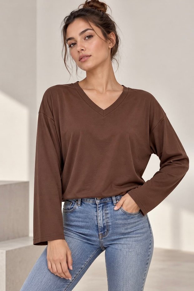 Thick-Textured Modal V-Neck Short Blouse MY3535