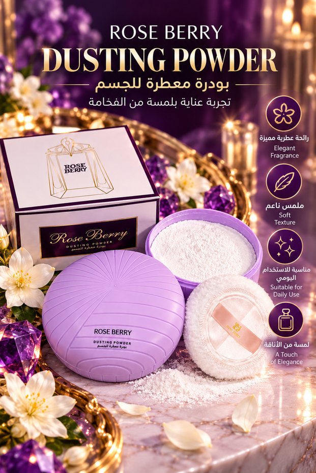 Rose Berry Scented Body Powder with Sponge for Application