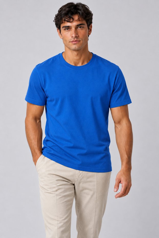 Men's 100% Cotton Crew Neck Regular Fit Basic T-Shirt, Cobalt