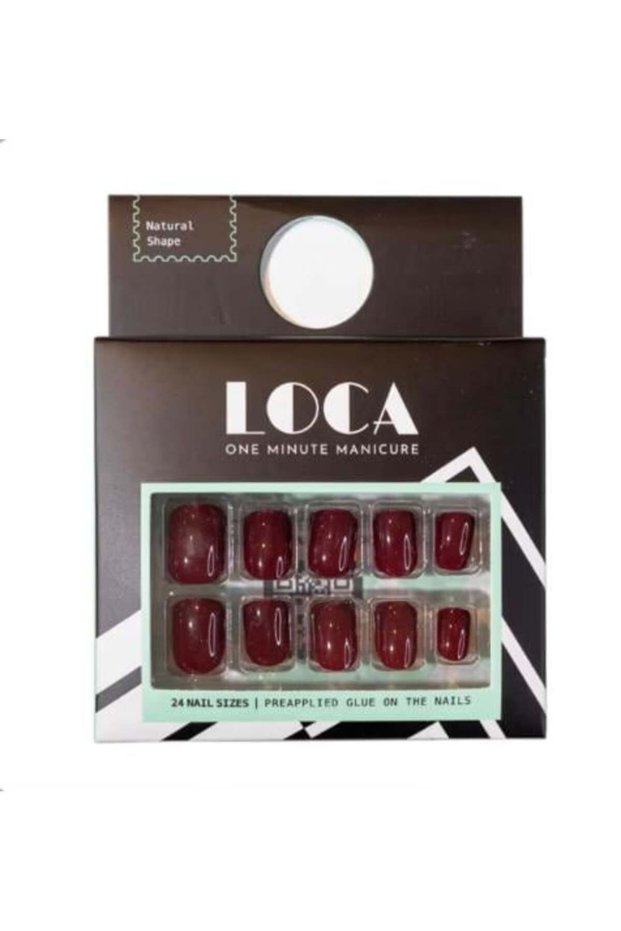 Loca press on nails deep red natural shape (11)