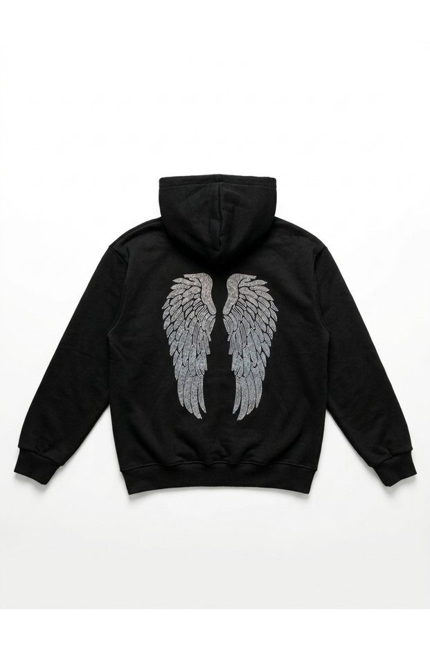 TREND Y2K / Vintage Retro ANGEL WINGS Oversized 3-Strand Brushed Inside Angel Wing Stone-Printed Sweatshirt