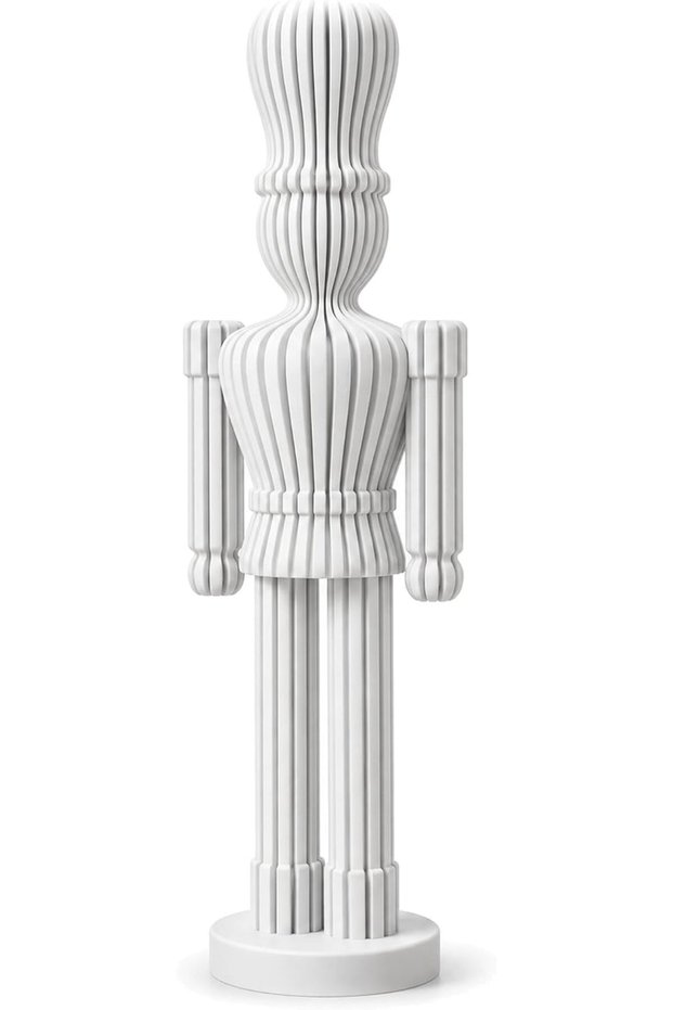 Modern Nutcracker Figurine 21 cm, Ribbed Minimalist Christmas Soldier Statue for Mantel, White