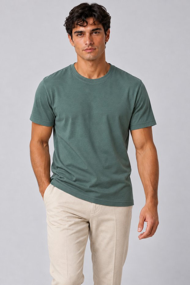 Men's 100% Cotton Crew Neck Regular Fit Basic T-Shirt, Matte Green