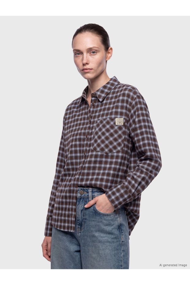 Checkered Embroidered Loose Fit Women's Lumberjack Shirt from Uzg Store for Style Enthusiasts