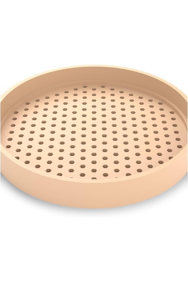 Round EDC Valet Tray with Flexible Cushion Mesh Floor, Entryway Bedside Organiser, 17.7 cm, Beige