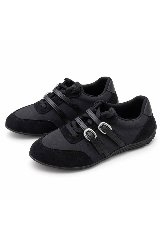 Women's Lace-Up Double Buckle Casual Shoes with Comfortable Soles