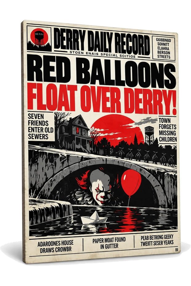 Horror Newspaper Wall Art, Evil Clown, 3D Printed Retro Front Page Plaque for Horror Fan Room