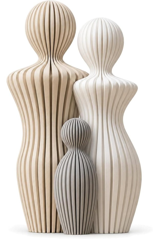 Family Figurine Statue 14 cm, Modern Ribbed Parents and Children Sculpture, Living Room or Desk, 1C