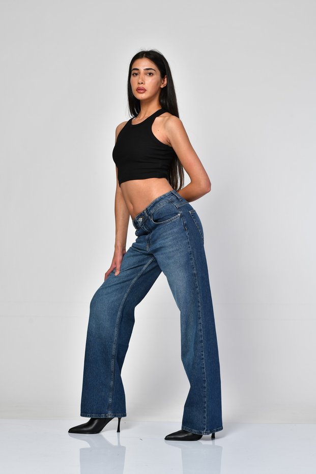 WhatsUp Straight-Cut Wide-Leg Denim Pants - Blue
