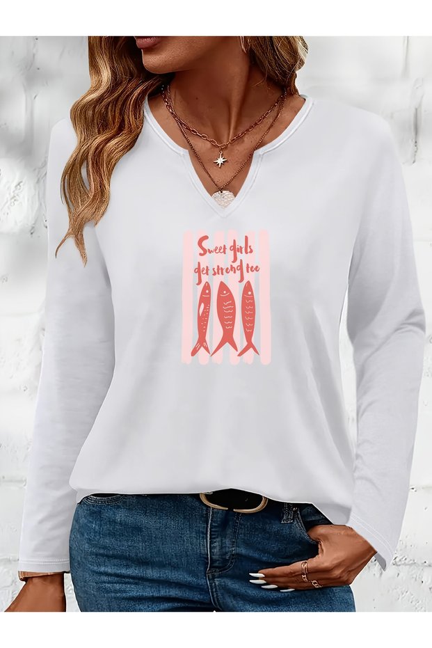 Mix-Printed Cotton-Lycra Half-V-Neck Short-Sleeved Blouse