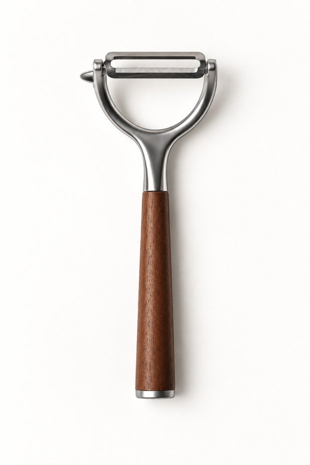 Stainless Steel Vegetable and Fruit Peeler with Acacia Strappy Handle, 15 cm, Y-Shaped Kitchen Peeler with Wooden Handle