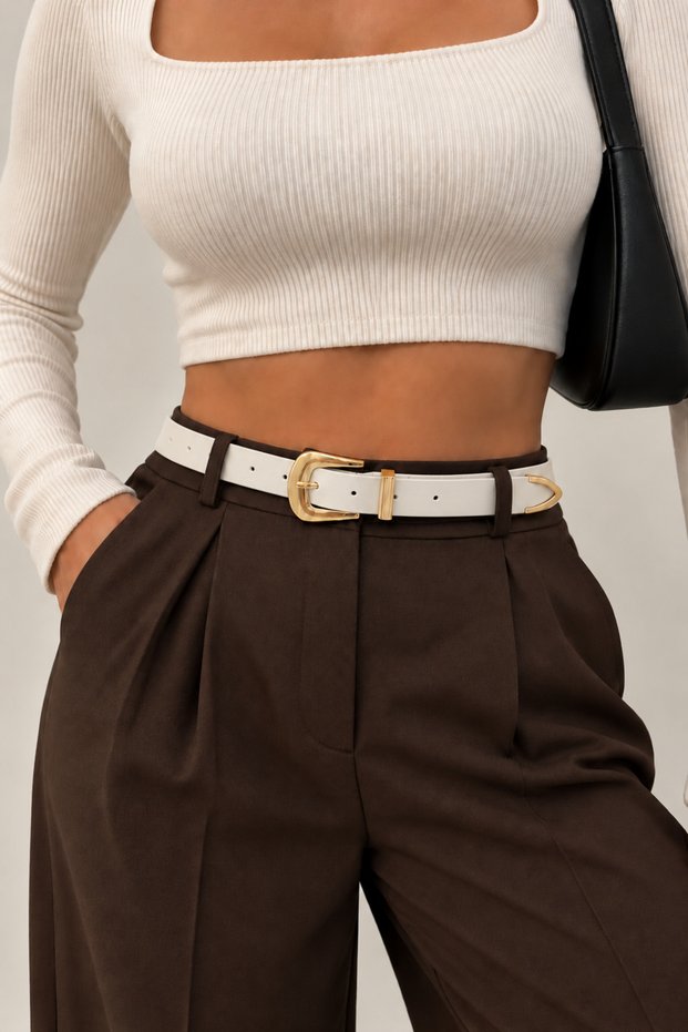 Women's Gold-Buckled Slim Belt – Stylish with Metal Accents, Adjustable, Everyday and Classic Pants Belt