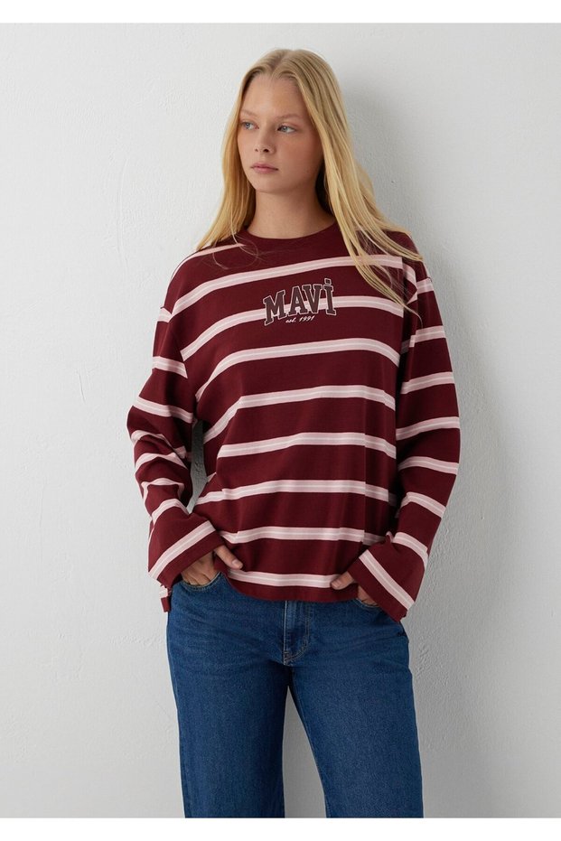 Unprinted Striped Burgundy T-Shirt 1620078-A6660