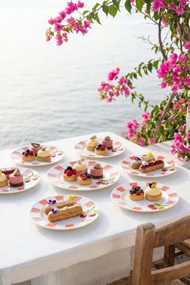 Cherry Much 7-Piece Porcelain Dessert Serving Set for 6 People, Orange